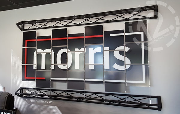 The updated architectural display logo sign for Morris Lighting and Sound in Nashville TN. 12-Point SignWorks - Franklin TN