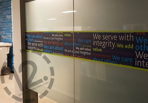 Custom graphic decal for Loews Business Services Center in Nashville TN. 12-Point SignWorks - Franklin TN