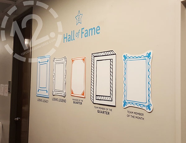 Custom 'Hall of Fame' wall display for Loews Business Services Center in Nashville TN. 12-Point SignWorks - Franklin TN
