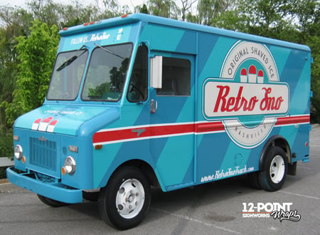 A partial coverage advertising wrap for Retro Sno by 12-Point SignWorks