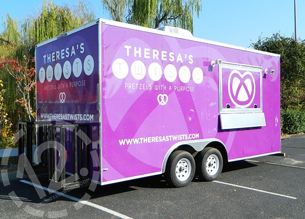 Custom full coverage advertising trailer wrap for Theresa's Twists. 12-Point SignWorks - Franklin TN