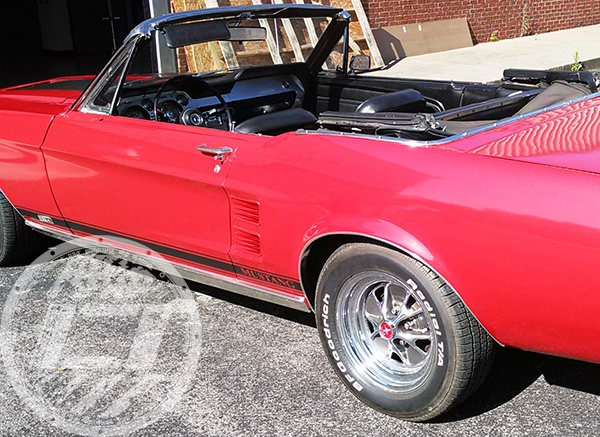 Side stripes with lettering on a '67 Mustang. Limitless Auto Wraps - Franklin, TN