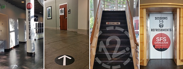 Signage on column, door, stairs and elevator at SFS Cavalcade North America 2017. 12-Point SignWorks - Franklin TN