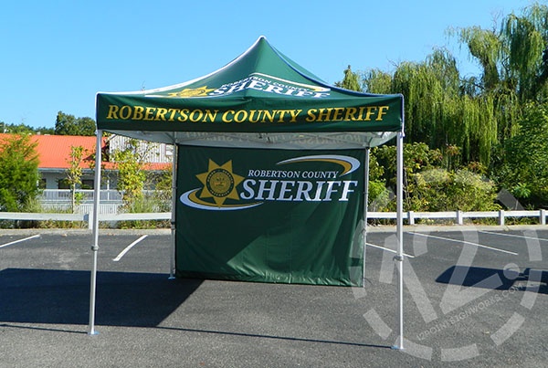 Completed pop-up tent and backwall for Robertson County Sheriff's Office in Springfield TN. 12-Point SignWorks - Franklin, TN