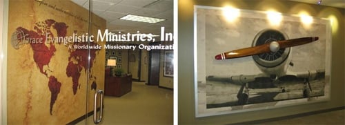 Wall coverings display mission statements in bold ways that blend with the interior. 12-Point SignWorks