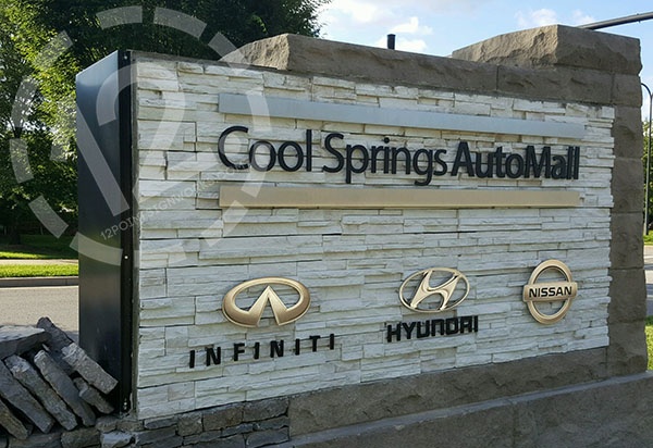 Installation in progress of the new monument sign for Cool Springs AutoMall. 12-Point SignWorks - Franklin TN