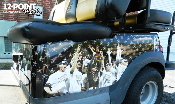 Close-up of the National Champions on the 4 passenger golf cart. 12-Point SignWorks