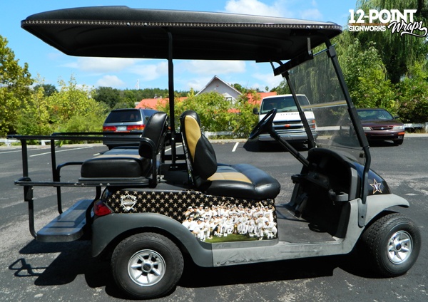 The 4 passenger golf cart wrapped by 12-Point SignWorks for Vanderbilt baseball.