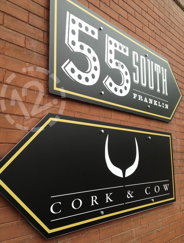 Outdoor signage for 55 South and Cork and Cow in Franklin, TN. 12-Point SignWorks