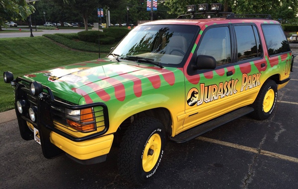 The completely wrapped Jurassic Park Ford Explorer. 12-Point SignWorks