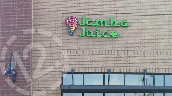 The channel letter sign for Jamba Juice in Franklin, TN by 12-Point SignWorks.