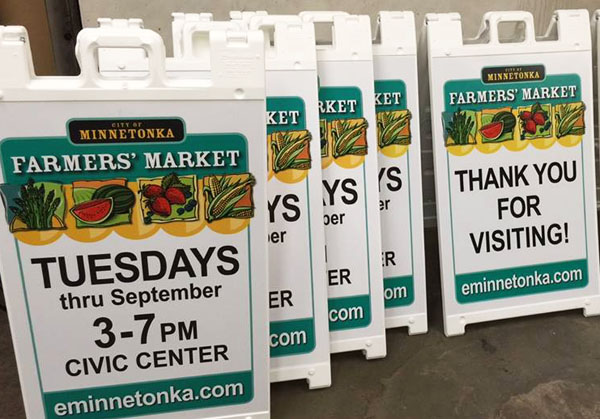 A-frame signage for a farmers' market in Minnetonka. 12-Point SignWorks