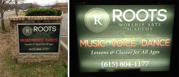 Monument sign for ROOTS Academy in Franklin TN by 12-Point SignWorks.
