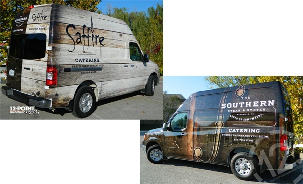 Wrapped Nissan NV cargo van for The Southern and Saffire by 12-Point SignWorks.