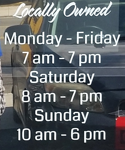 The hours of operation for the East Nashville location of The Urban Juicer. 12-Point SignWorks