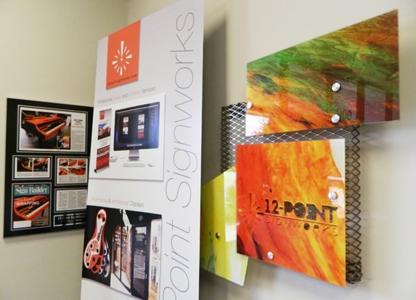 A corner of our lobby showing a sample of an architectural display we created for Page High School. 12-Point SignWorks