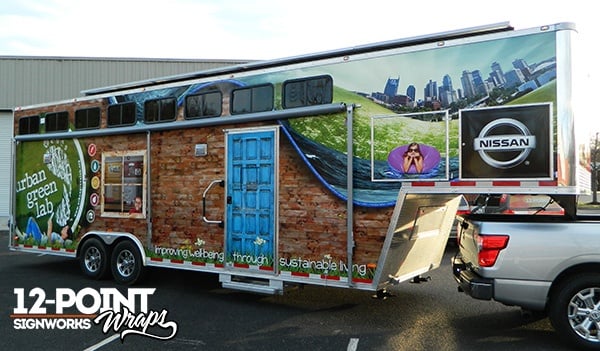 The passenger side of the completed trailer wrap for the Urban Green Lab's mobile lab. 12-Point SignWorks