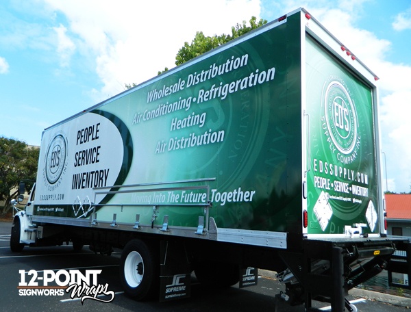Completed photo of 28' box truck for Ed's Supply Co. 12-Point SignWorks