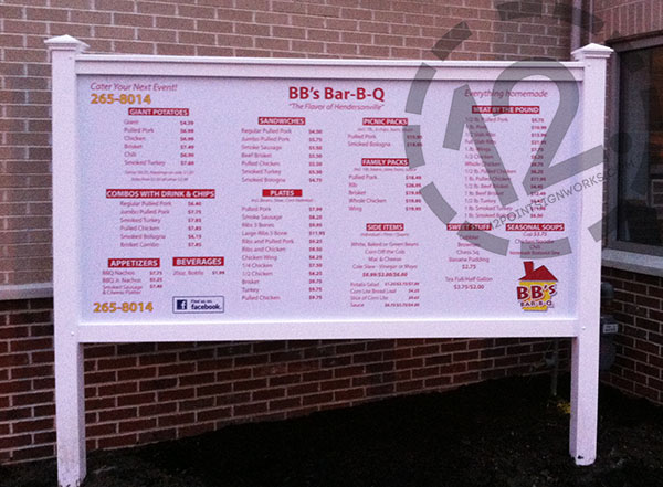 The new post and panel menu board for BB's Bar-B-Q in Hendersonville, TN. 12-Point SignWorks