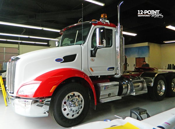 The Peterbilt truck for Forklift Systems before the wrap was installed. 12-Point SignWorks