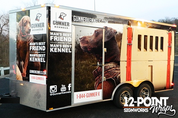 A completed side of the Gunner Kennels trailer. 12-Point SignWorks