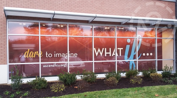A striking wall covering for a window display at Ascend FCU in Murfreesboro. 12-Point SignWorks